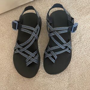 CHACO WOMEN'S ZX/2 CLOUD DUAL STRAP CUSHIONED SANDAL in blue/white pattern